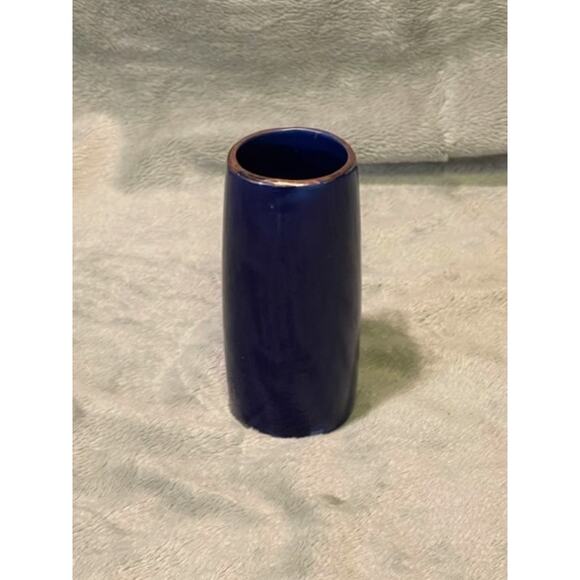 Vintage Japanese Cobalt Blue Lotus Flower Cart 3 3/8" Mini Vase w/Gold Accents - Picture 2 of 5